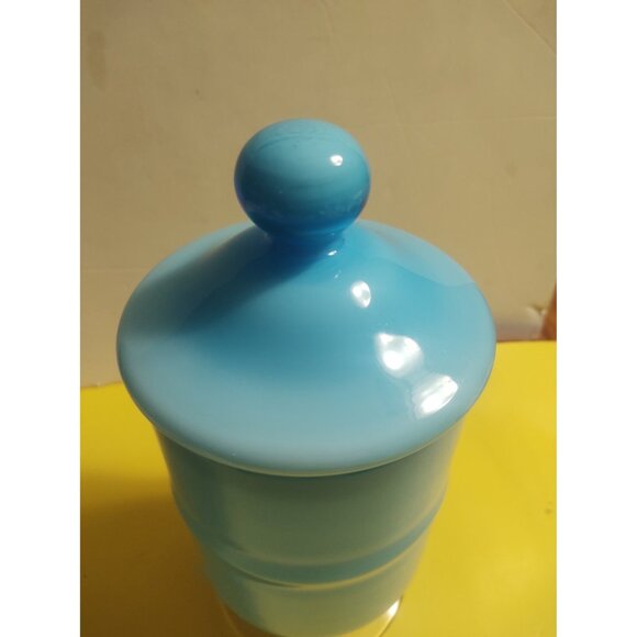10" Gunnar Ander Design  Encased Blue/Turquoise Opaline Art Glass Jar Lidded - Picture 4 of 16